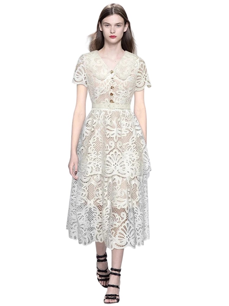 Lace V-neck elegant retro summer party dress
