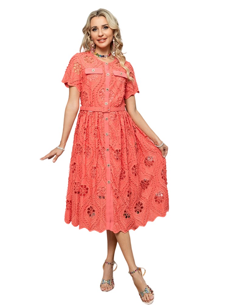 Chic French dresses with water-soluble embroidery for seasons