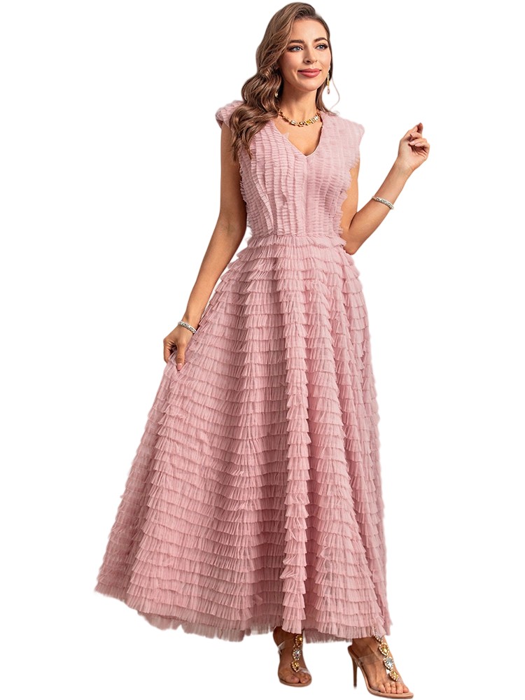 Retro Mesh Ruffle Sleeveless Dress