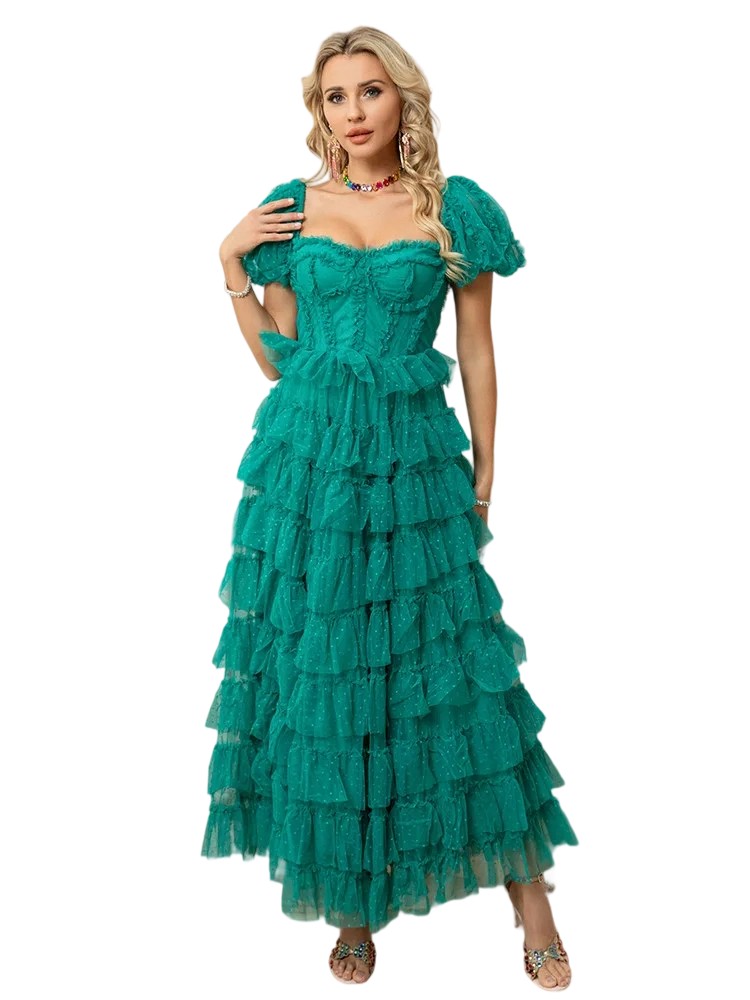 Puff Sleeve Mushroom Hem A-Line Skirt