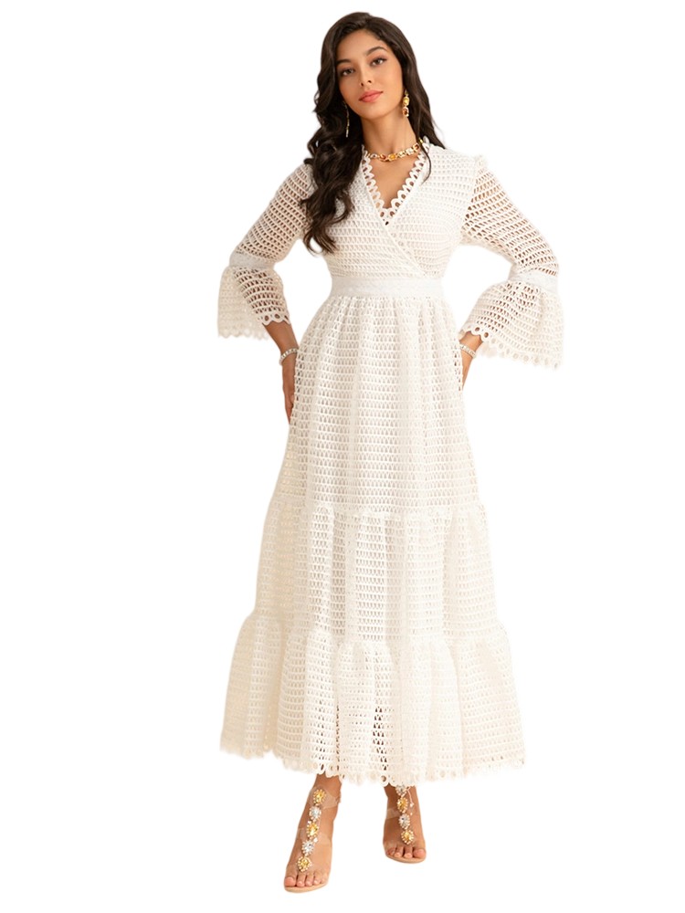 American style hollow lace splicing long skirt