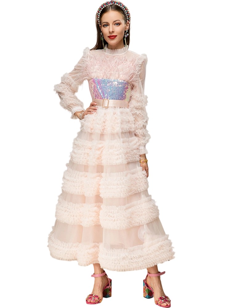 Ombre Sequin Mesh Ruffle Dress