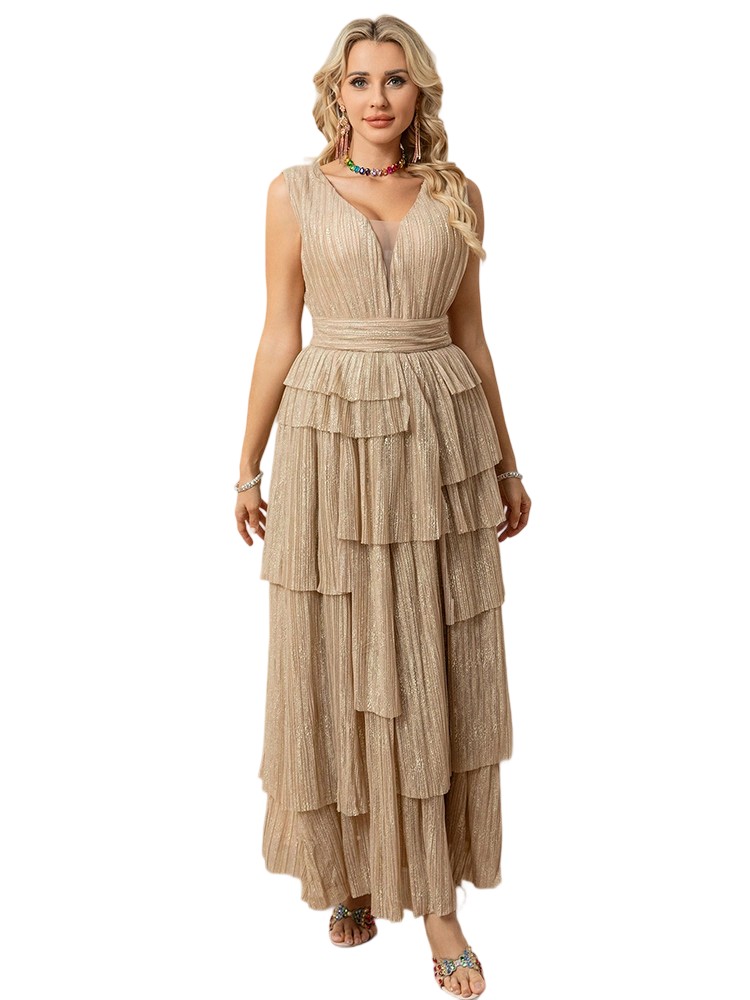 V-neck sleeveless waist dress