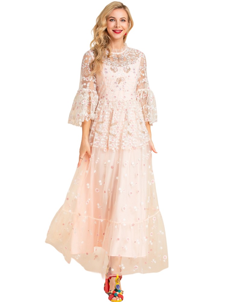 Bell Sleeve Pink Party Dress