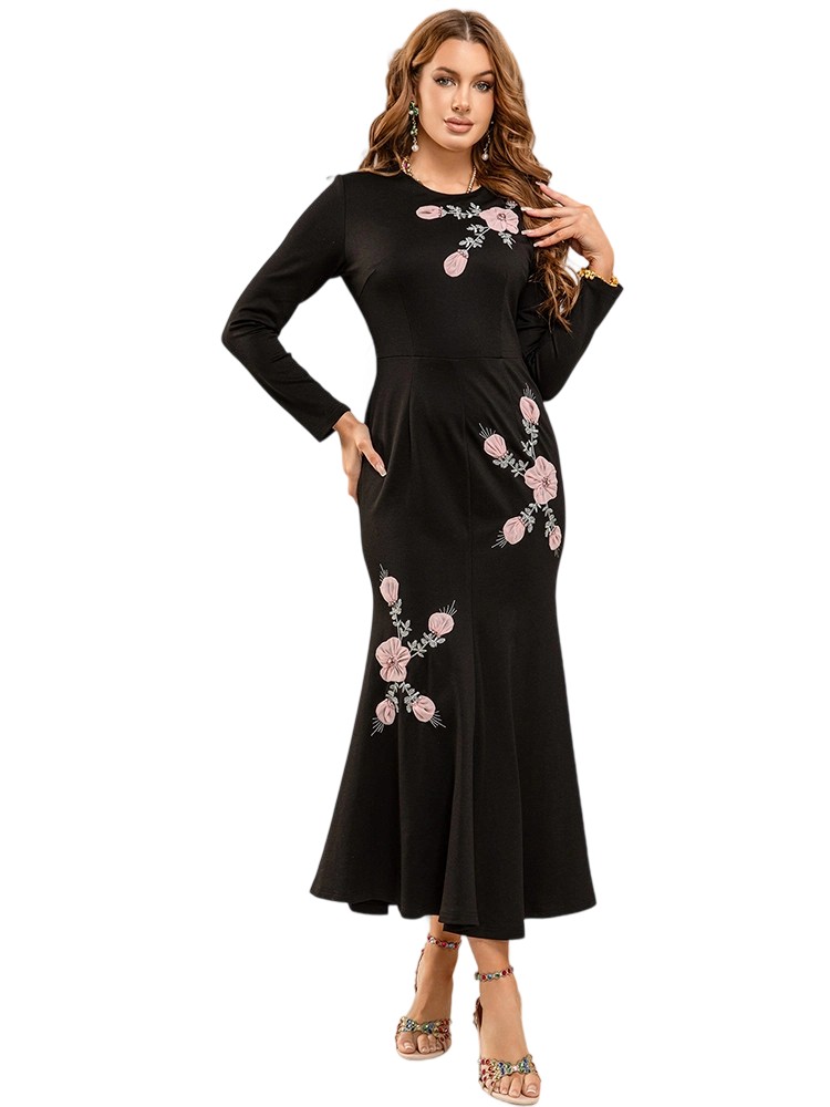 Mermaid Party Long Sleeve Embroidered Dress