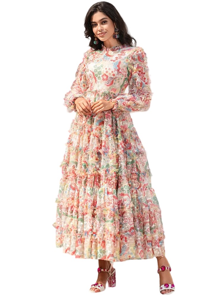 A vintage floral maxi dress with breathable mesh design