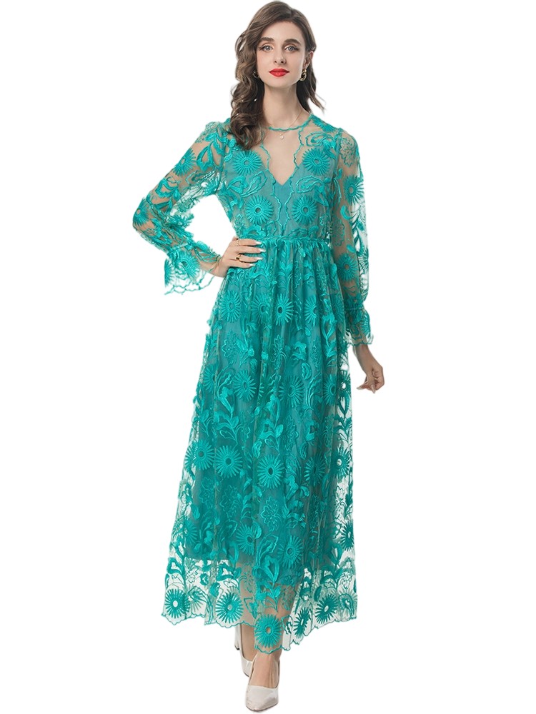 A vintage floral lace dress with sensual hollow out details