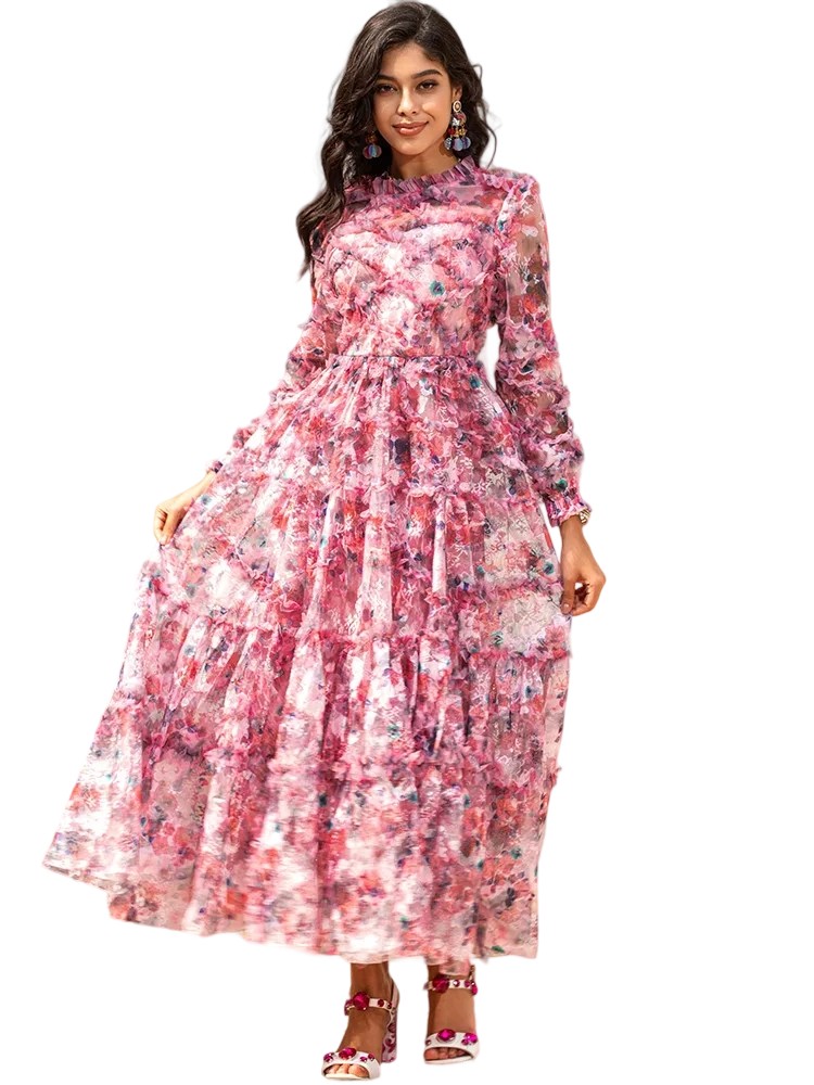Elegant summer midi dresses with flower prints and mesh