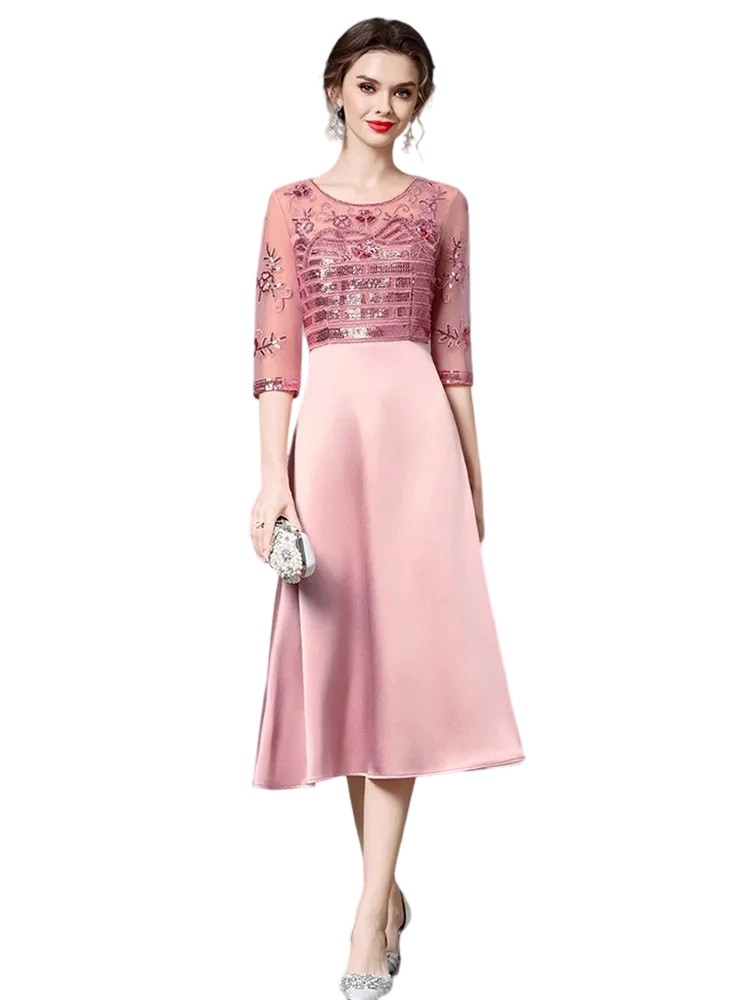 Elegant sequin dresses with mesh and embroidery