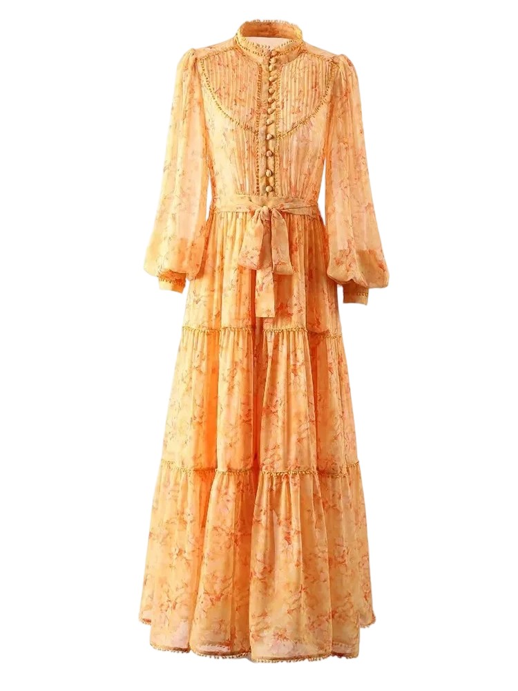 Vintage spring long dresses with flower prints for parties