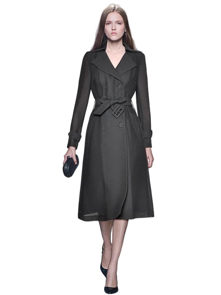 Autumn Winter Women's Notched Collar Fashion Solid Color Coat
