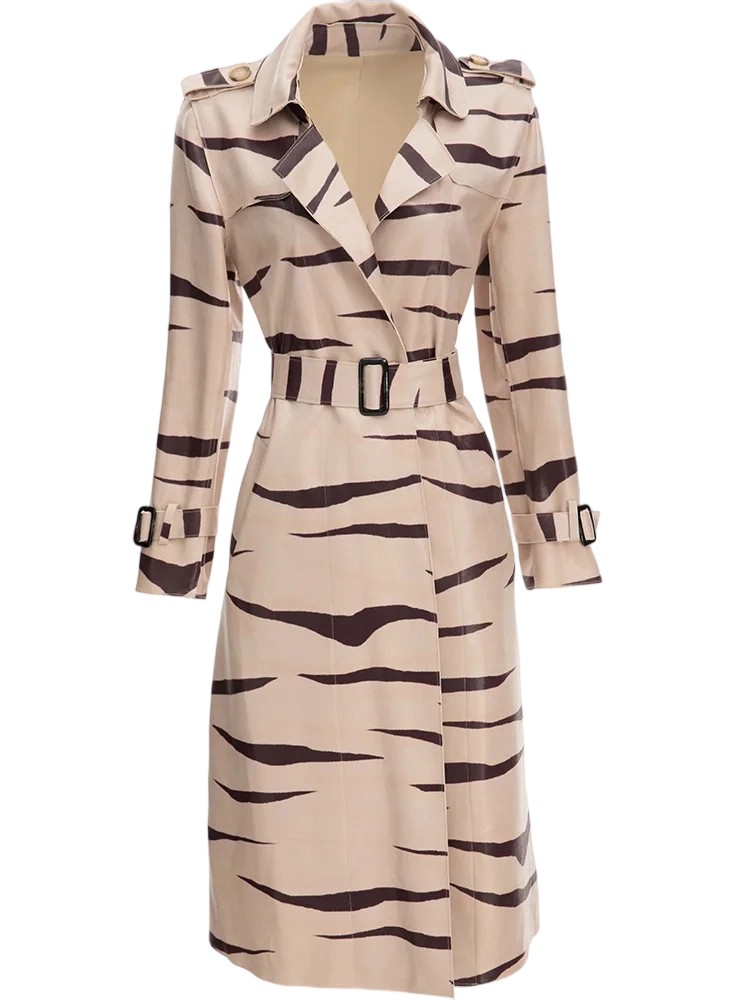 Striped Vintage Trench Coat with Belted Runway Design