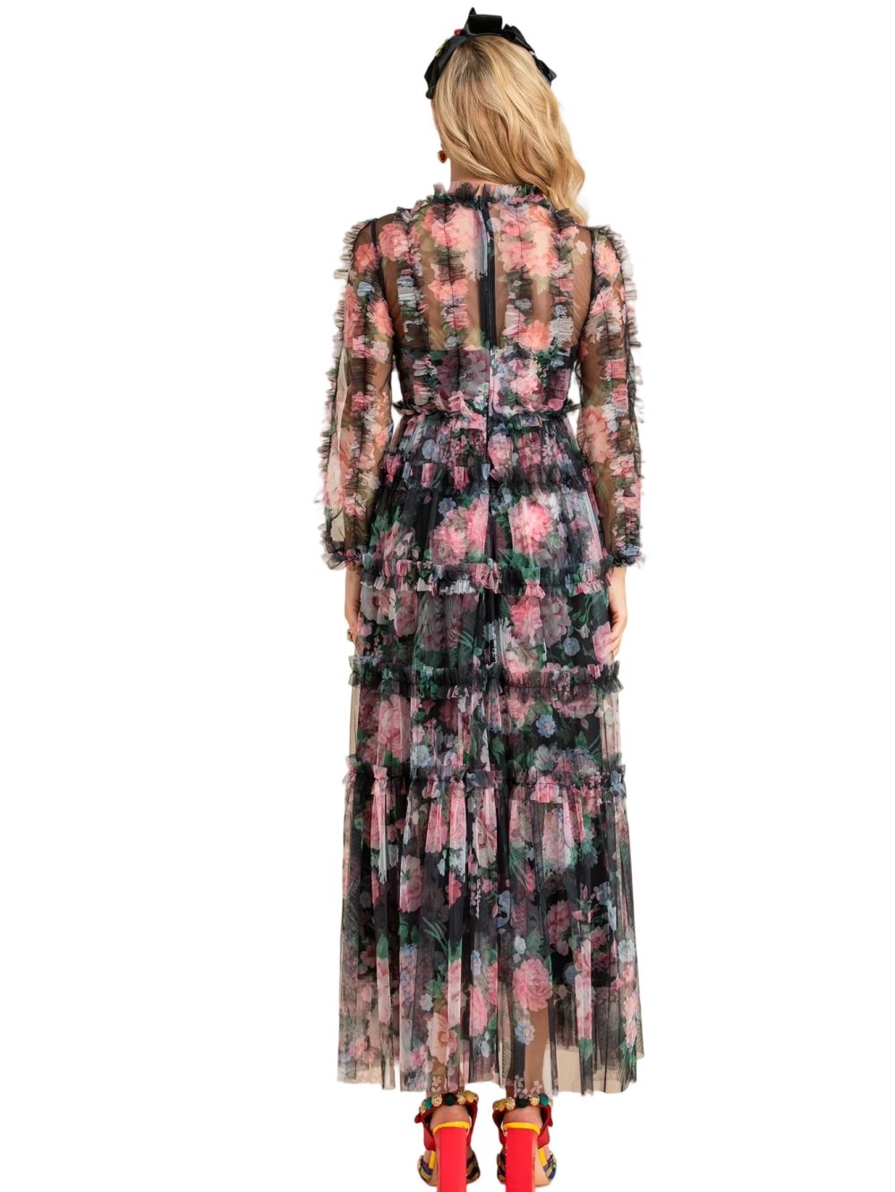 Designer vintage summer party dresses with floral mesh - Image 2