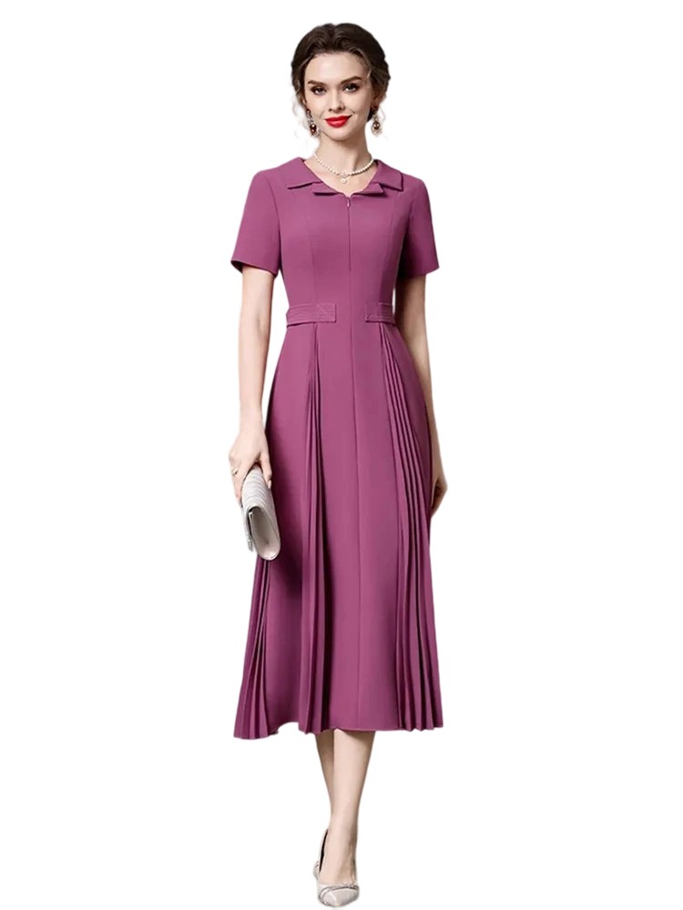 Lapel high waist slim pleated dress