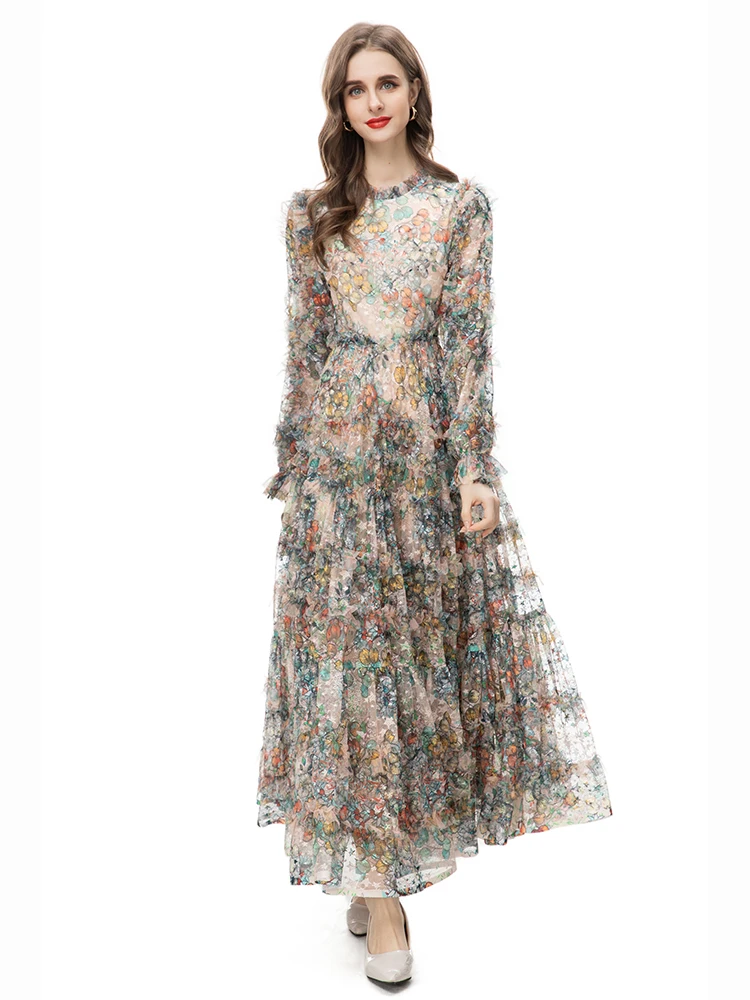 Luxury Cascading Ruffle Winter Dress