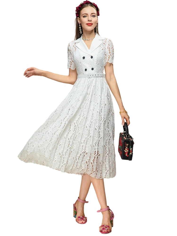 Elegant White Embroidery Party Dress