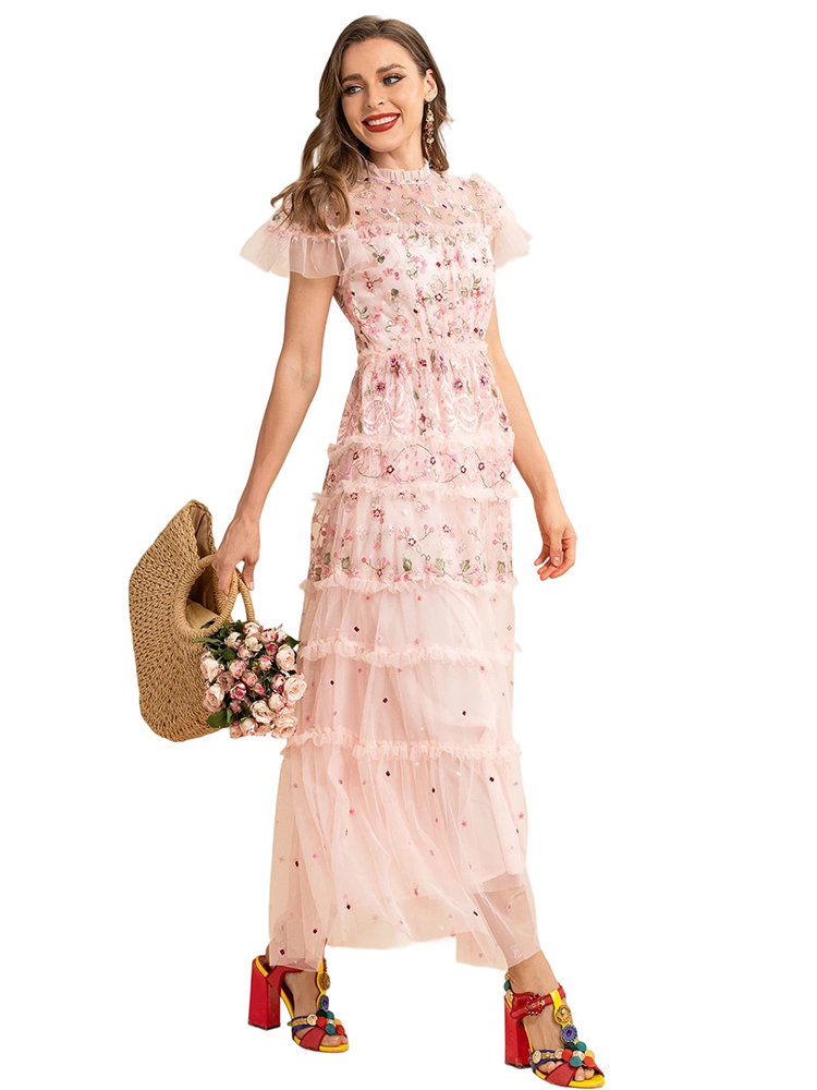 Summer Mesh Short Ruffle Floral Party Dress