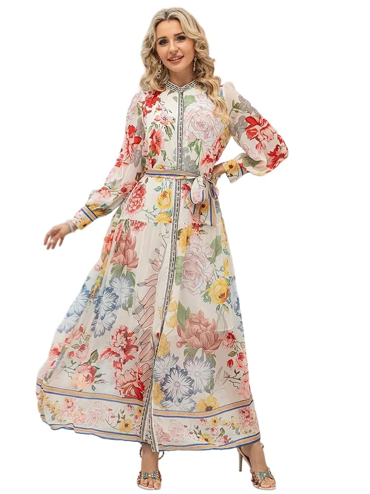 Retro printed loose long skirt