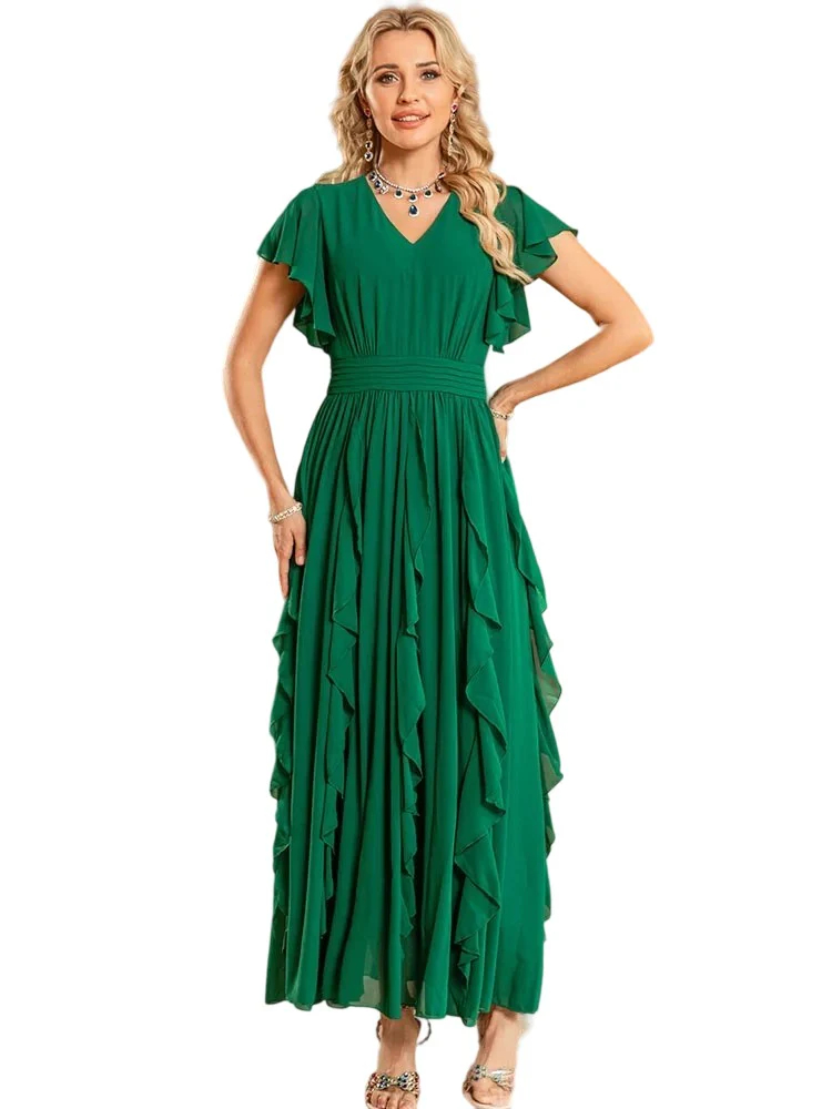 V-neck waist stitching dress