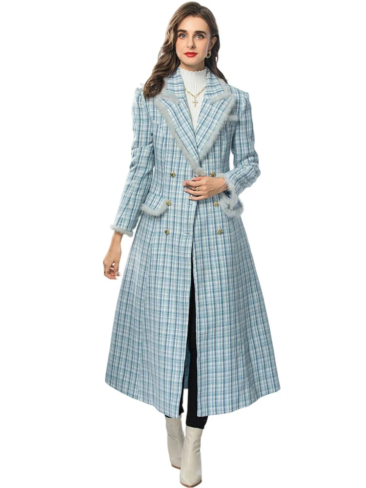 Ladies notched double-breasted long coat