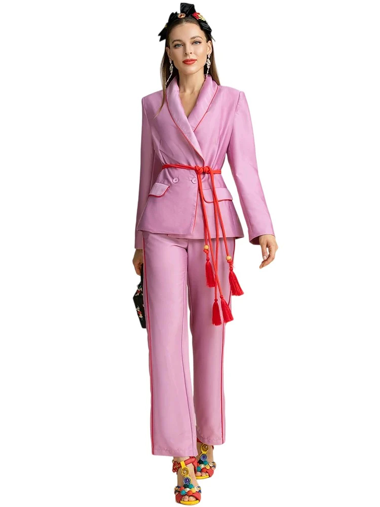Slim-fit long-sleeved tie-dress trousers two-piece suit