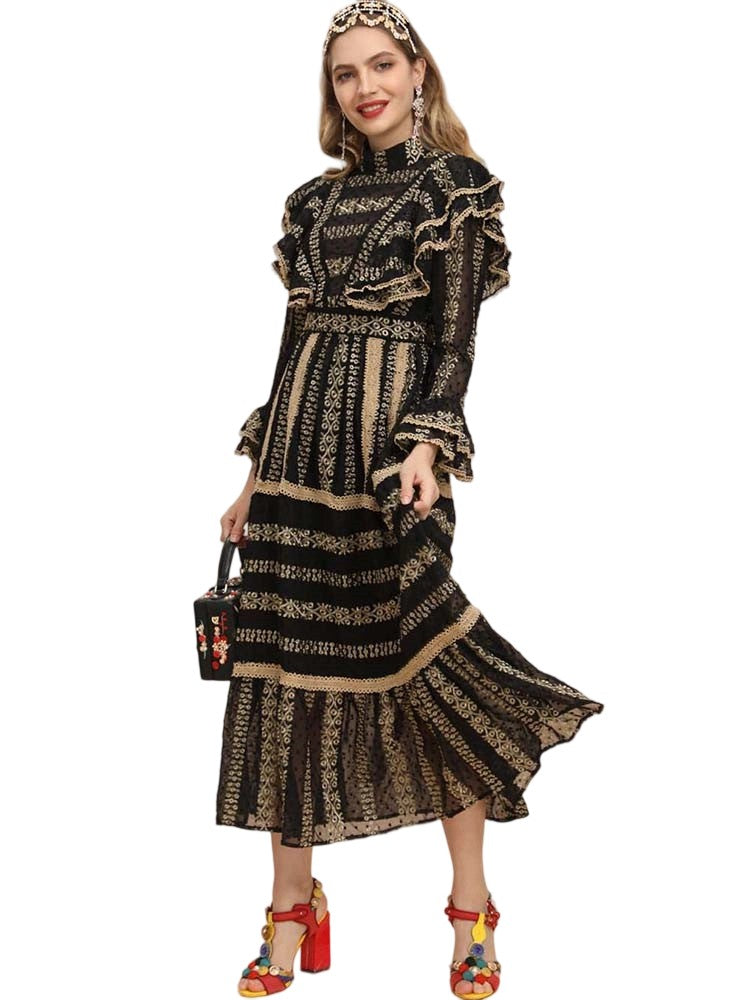 Ruffled high waist embroidered dress