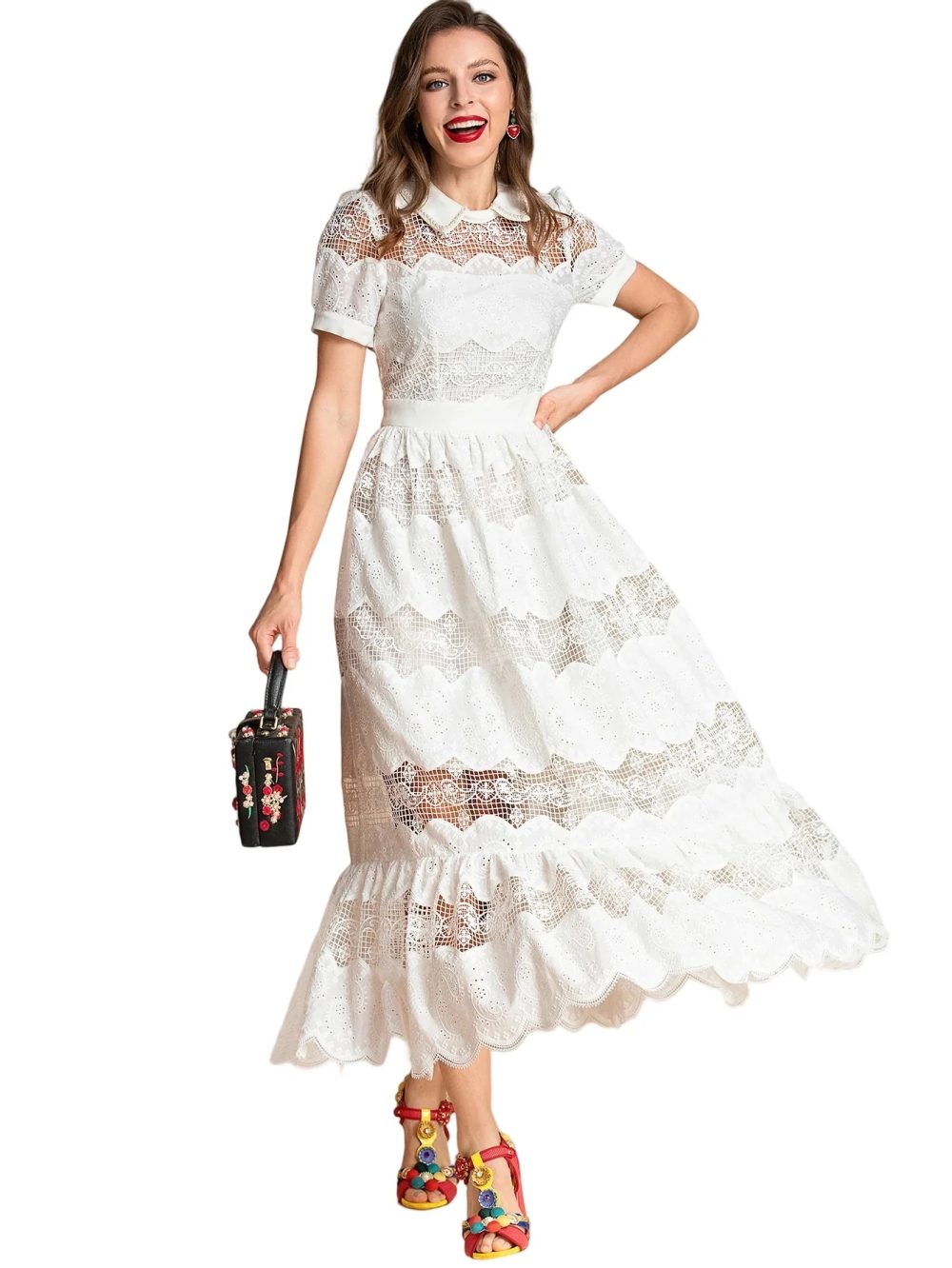 Hollow Embroidery Vintage Party Dress - Image 3