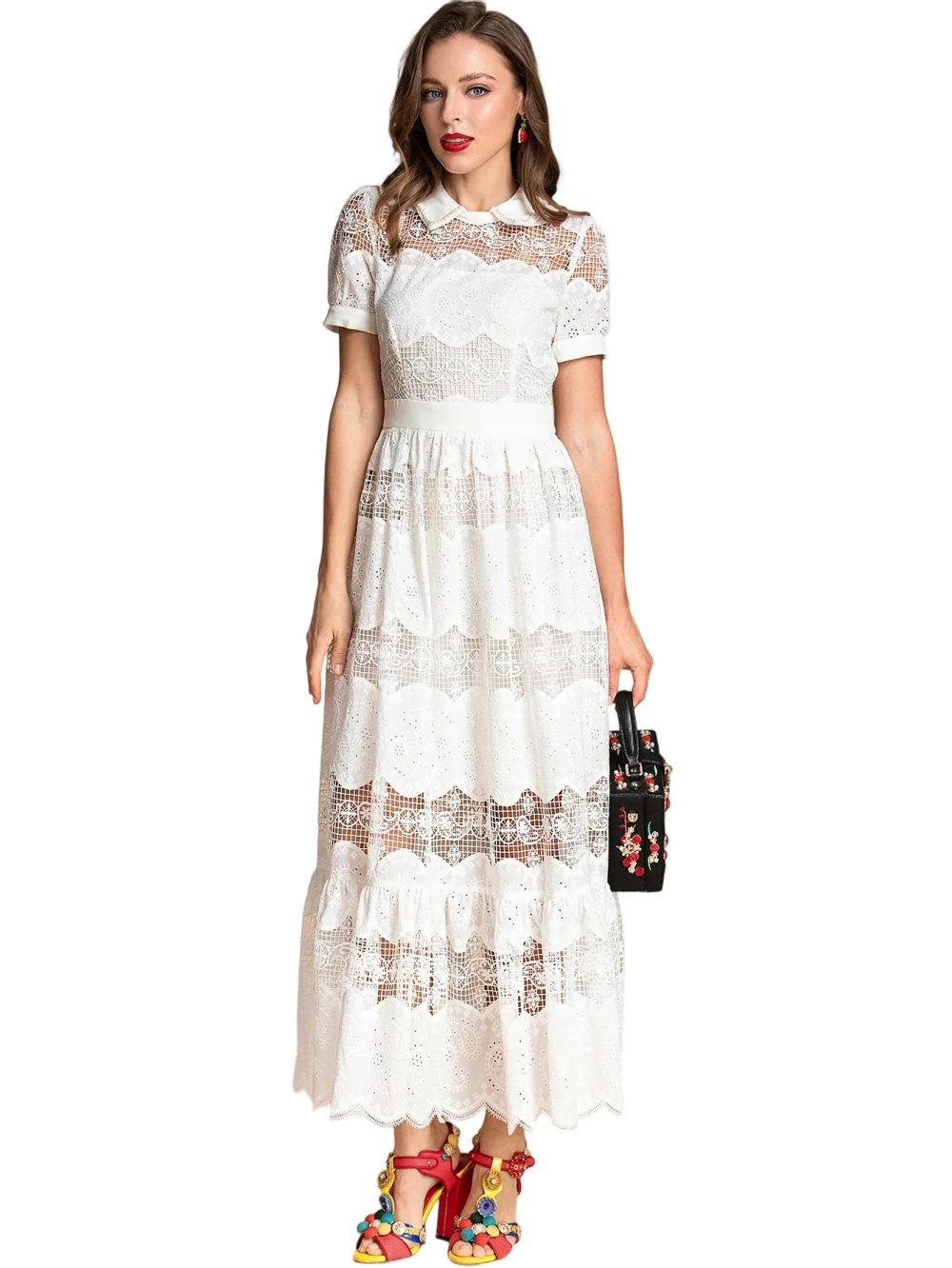 Hollow Embroidery Vintage Party Dress - Image 4